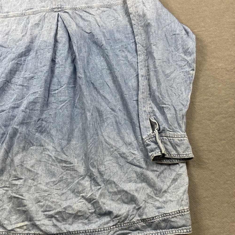 Free People Jacket Womens Medium Blue Denim Long Chore‎ Coat Button Henley Dress - Picture 8 of 14